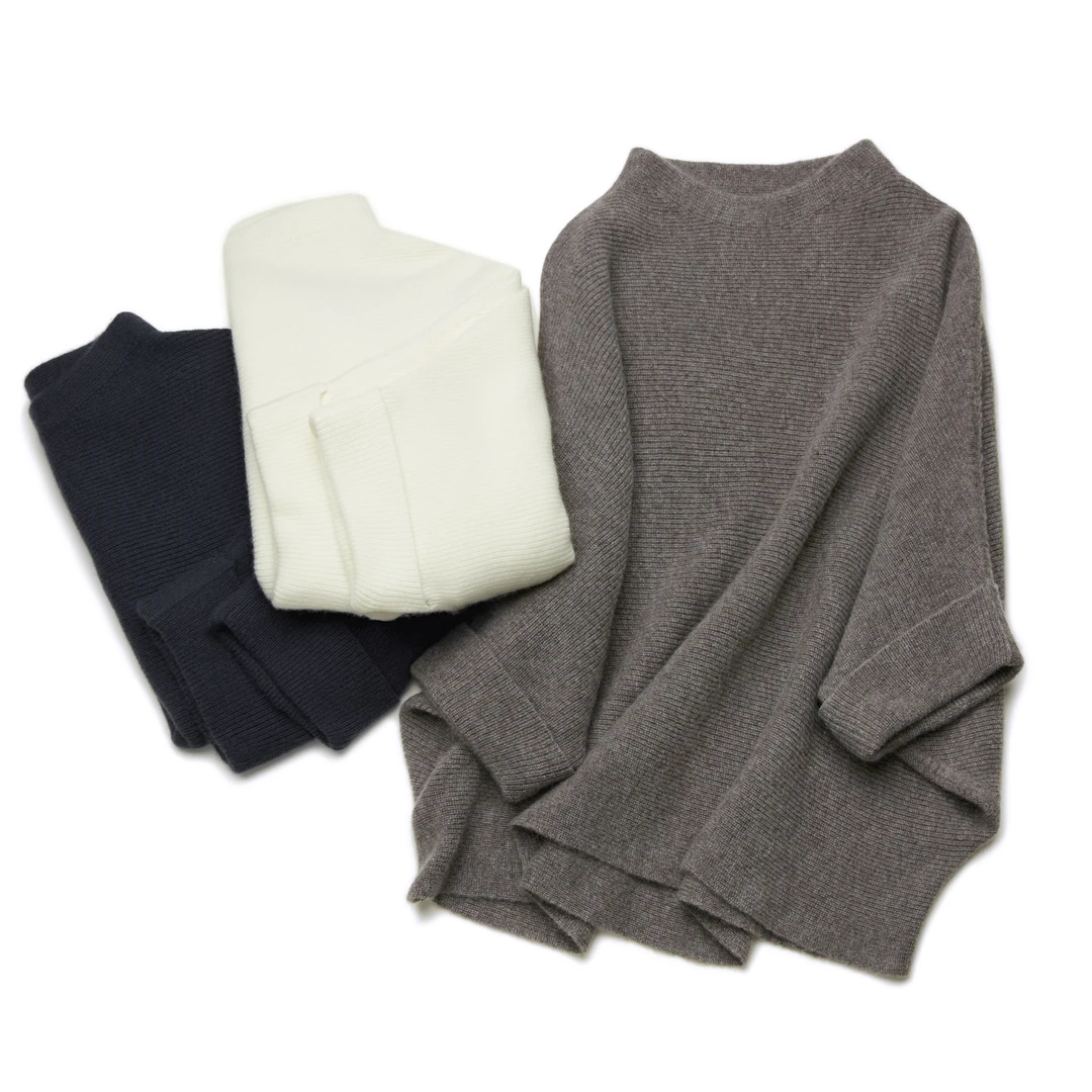 LEMAER乐玛尔 法单CASHMERE正反针&立领设计七分袖羊绒蝙蝠套衫