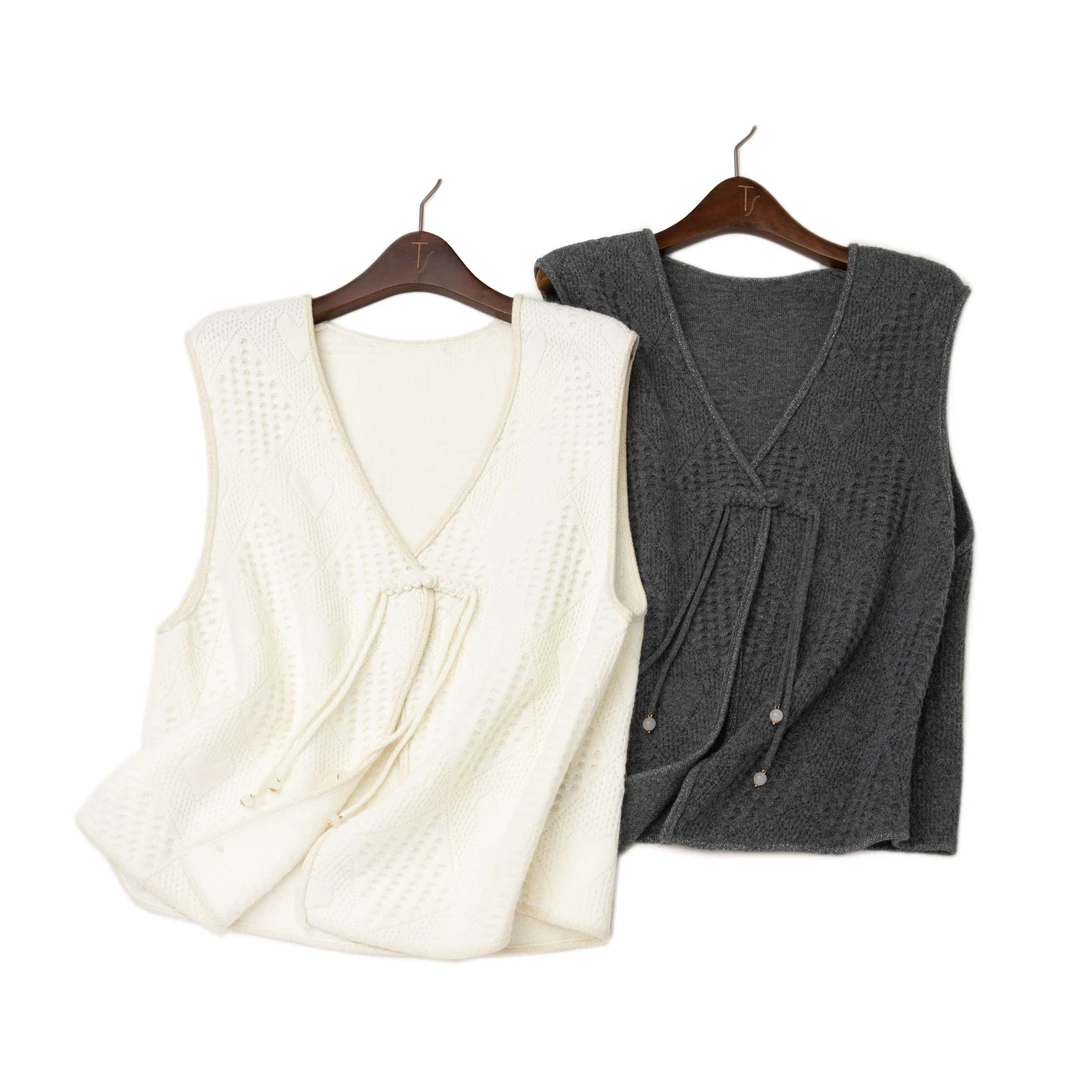 LEMAER乐玛尔 法国客户定制CASHMERE玉石扣提花设计中式羊绒马甲