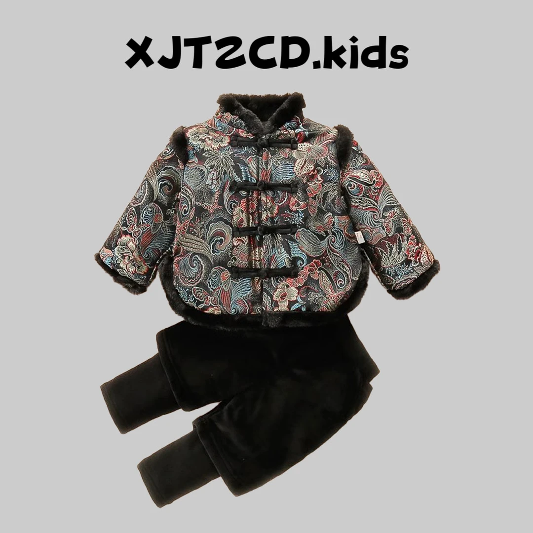 【精致黑蝴蝶】儿童套装男童中国风唐装加厚男女周岁礼服喜庆拜年服