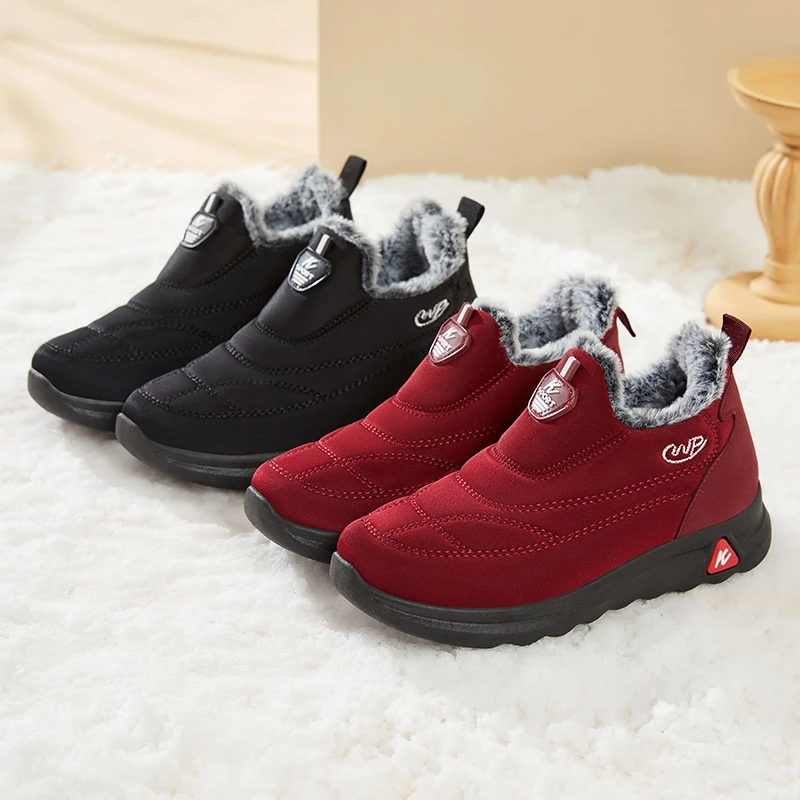 老人鞋女冬季加绒保暖棉鞋防滑防水中老年健步鞋软老女款防滑厚底