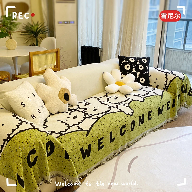 紫思雪尼尔旺旺星球沙发盖布全包万能套罩沙发垫四季通用盖毯盖巾