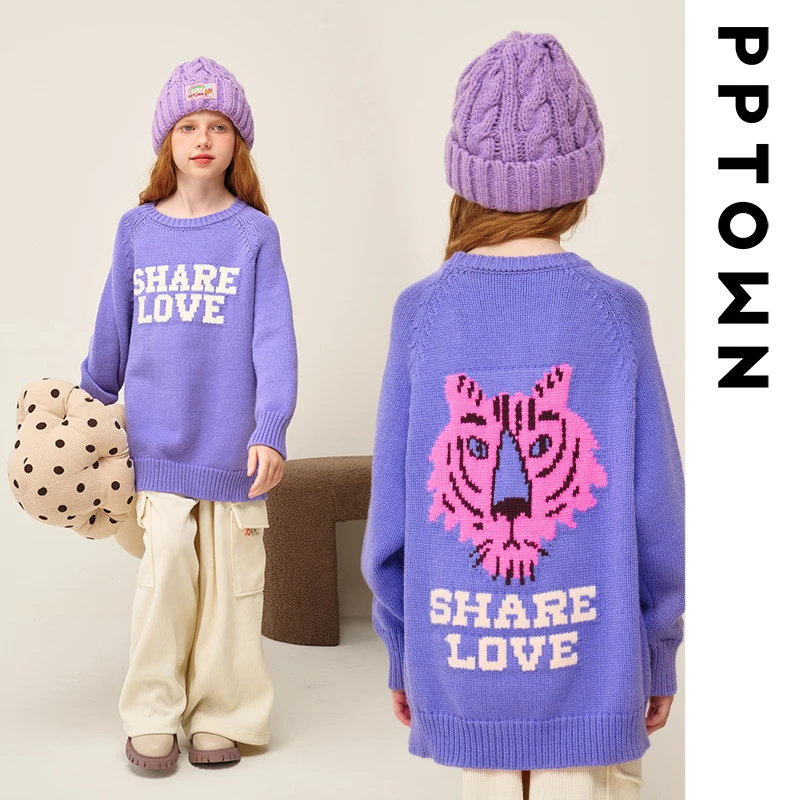 卡通动物套头粗针女童毛衣OnePiece洋气时髦针织衫巴巴小镇12323