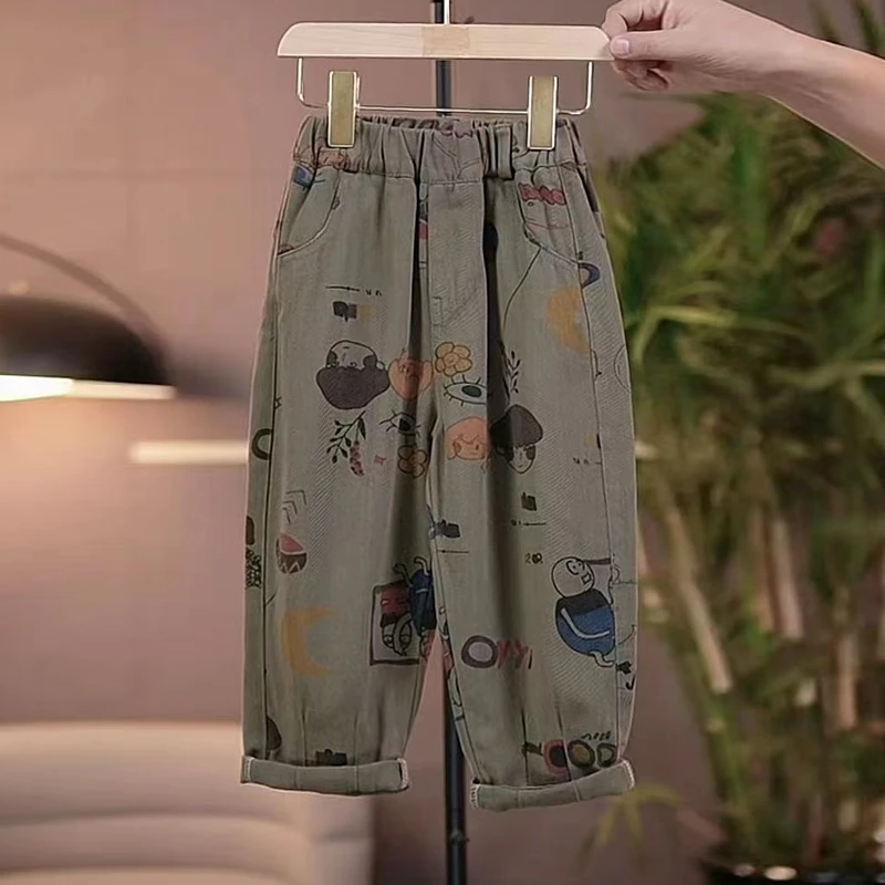 2024年秋季新款儿童印花休闲裤男童潮流裤子宽松春秋裤子