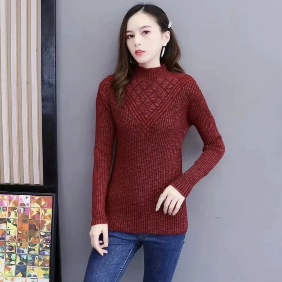 【名角服饰】【七彩色中领毛衣】时尚百搭加厚秋冬套头女士修身毛衣
