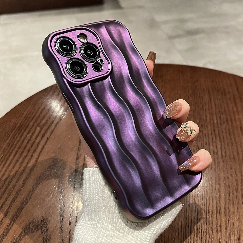 水波纹磨砂电镀适用苹果14promax手机壳紫色iphone14全包镜头防摔