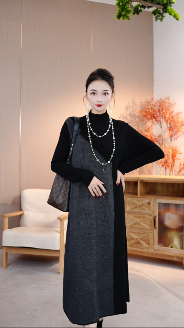 重磅加厚【艺术家】宽松冬季保暖秋冬显瘦气质女毛衣连衣裙-5525#