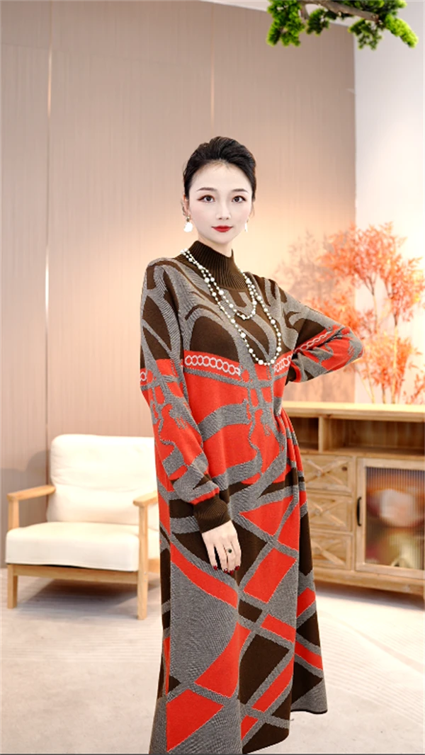 重磅加厚【香艳夺目】宽松保暖秋冬季百搭显瘦女毛衣连衣裙-1052#