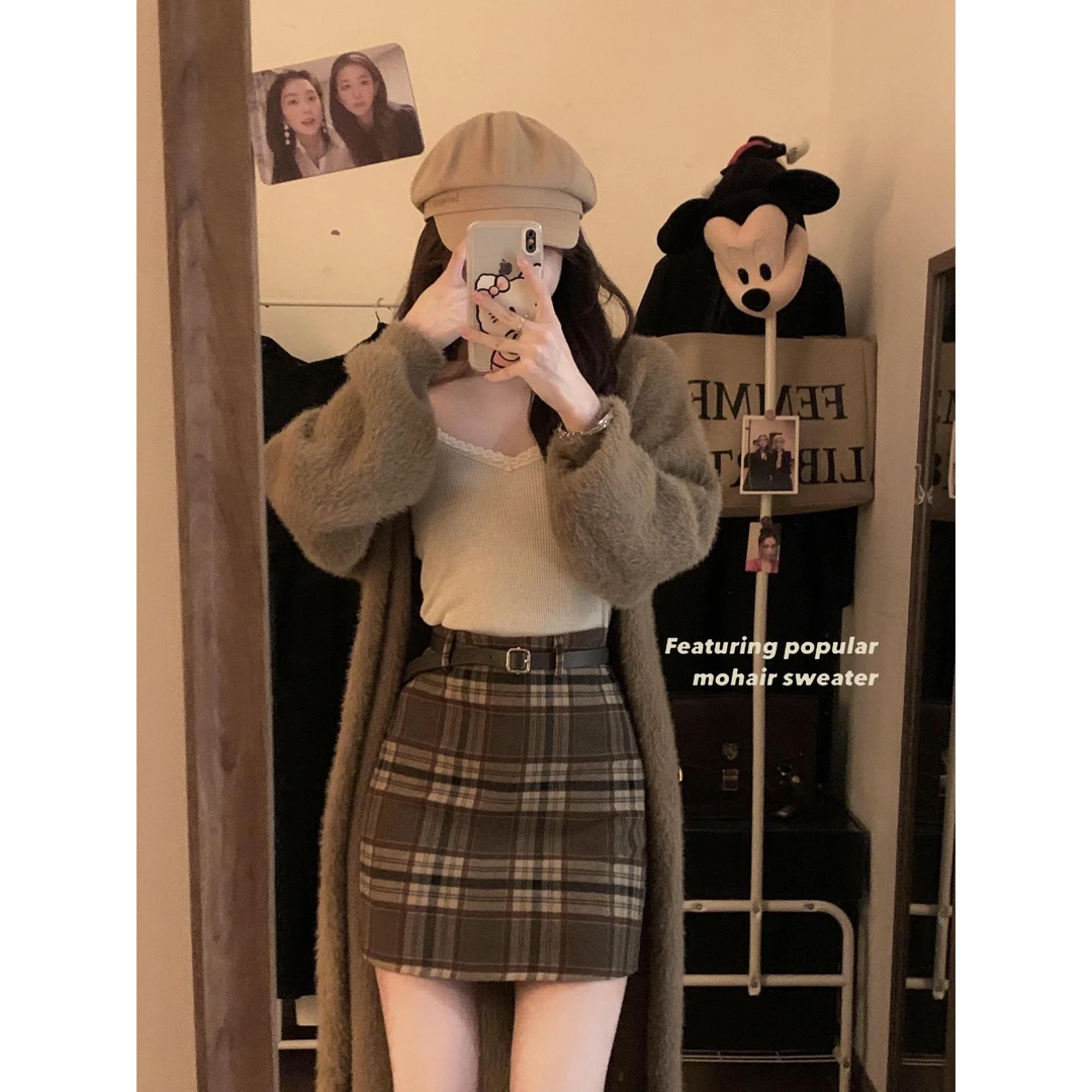 复古格纹A字包臀裙显瘦半身裙高腰小个子韩版休闲百搭秋季新款