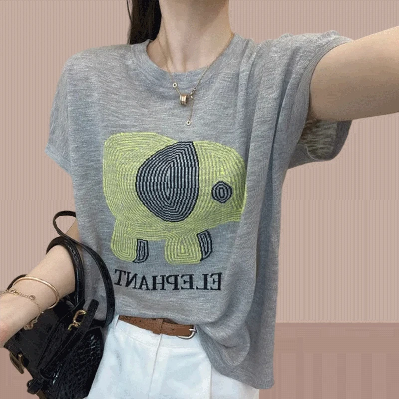短袖t恤女款2025款洋气时尚夏天女款上衣高档漂亮网红款印花小衫
