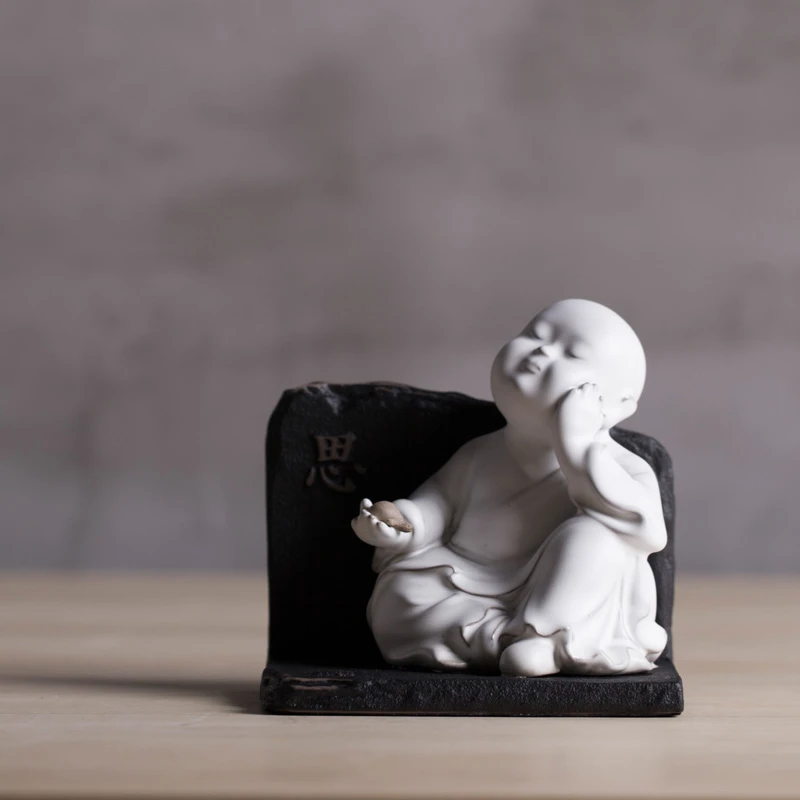 万仟堂陶瓷摆件可爱小和尚桌面茶道摆件创意家居饰品小雕塑初禅思