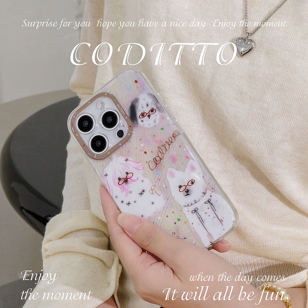 coditto近视小狗双层手机壳 适用iPhone16 15 14 13Promax可爱ins