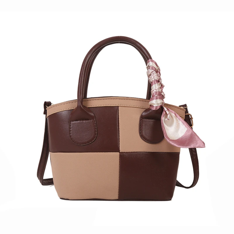 F183  撞色拼接女包手提包欧韩流行贝壳包单肩斜挎大方格气质背包