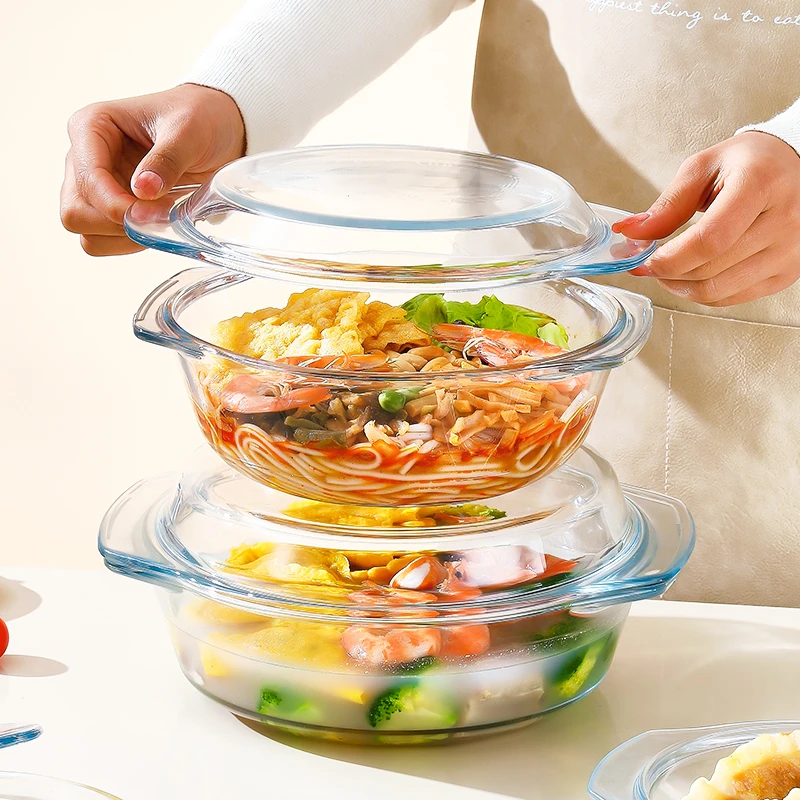 耐高温玻璃蒸蛋煲炖汤玻璃碗耐热双耳带盖微波炉蒸锅专用餐具家用
