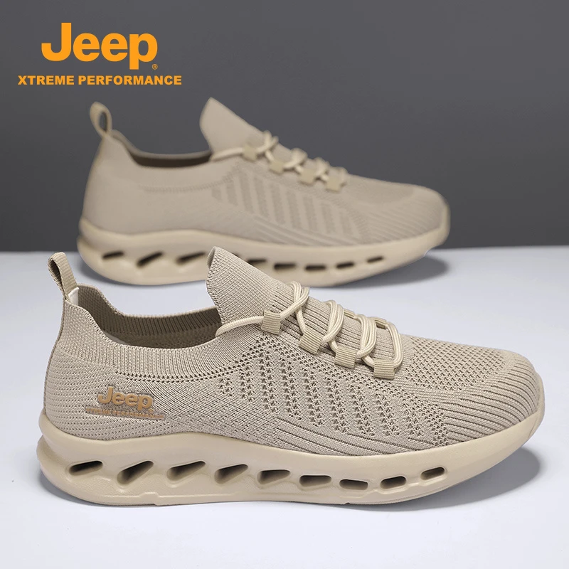 JEEP/吉普夏季新款飞织男鞋透气薄款休闲板鞋百搭男士网面运动鞋