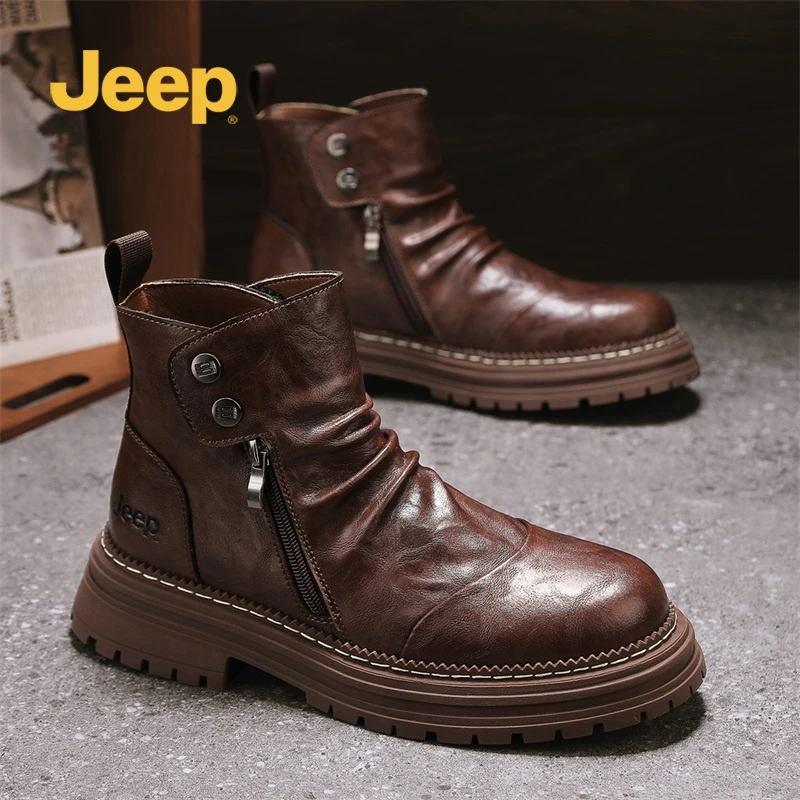 JEEP吉普男士工装鞋时尚百搭防滑耐磨休闲男鞋高帮秋季新款英伦风