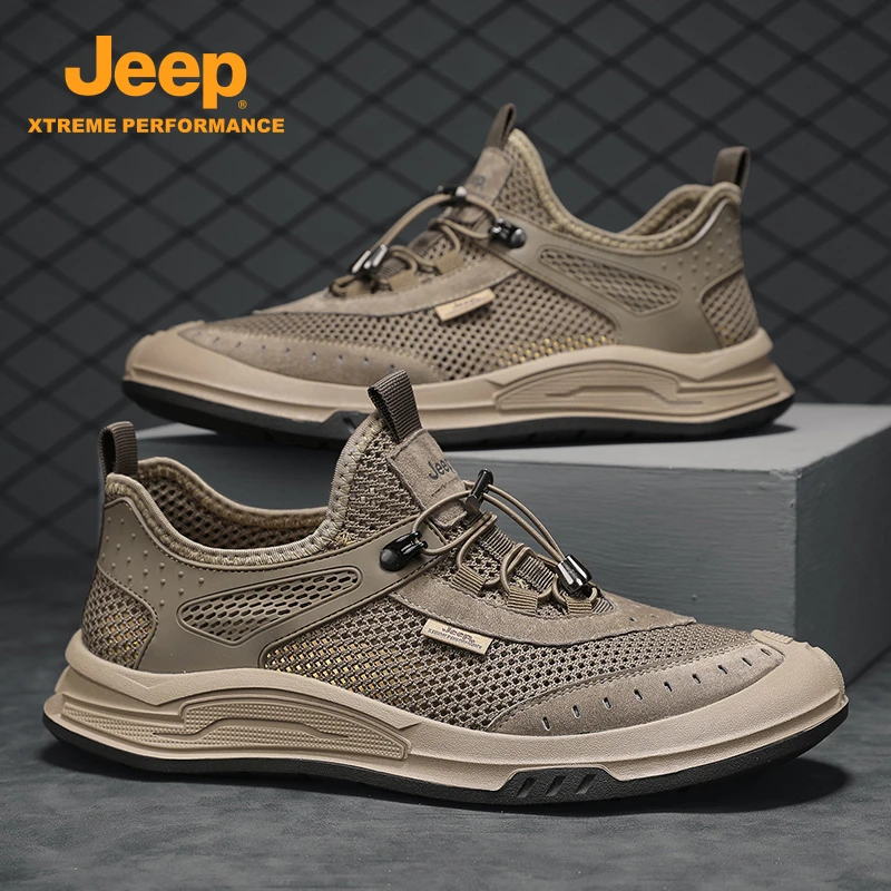 JEEP/吉普2024夏季新款男鞋透气网鞋男士时尚镂空网面运动休闲鞋