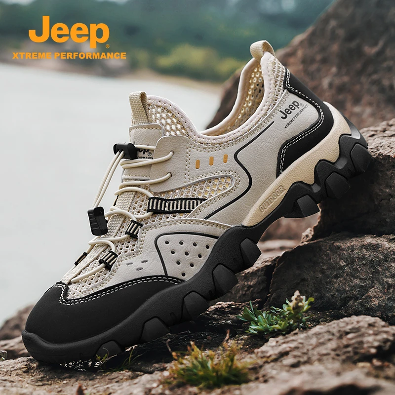 jeep吉普男士秋季百搭时尚网面透气软底鞋轻便户外运动溯溪男鞋子