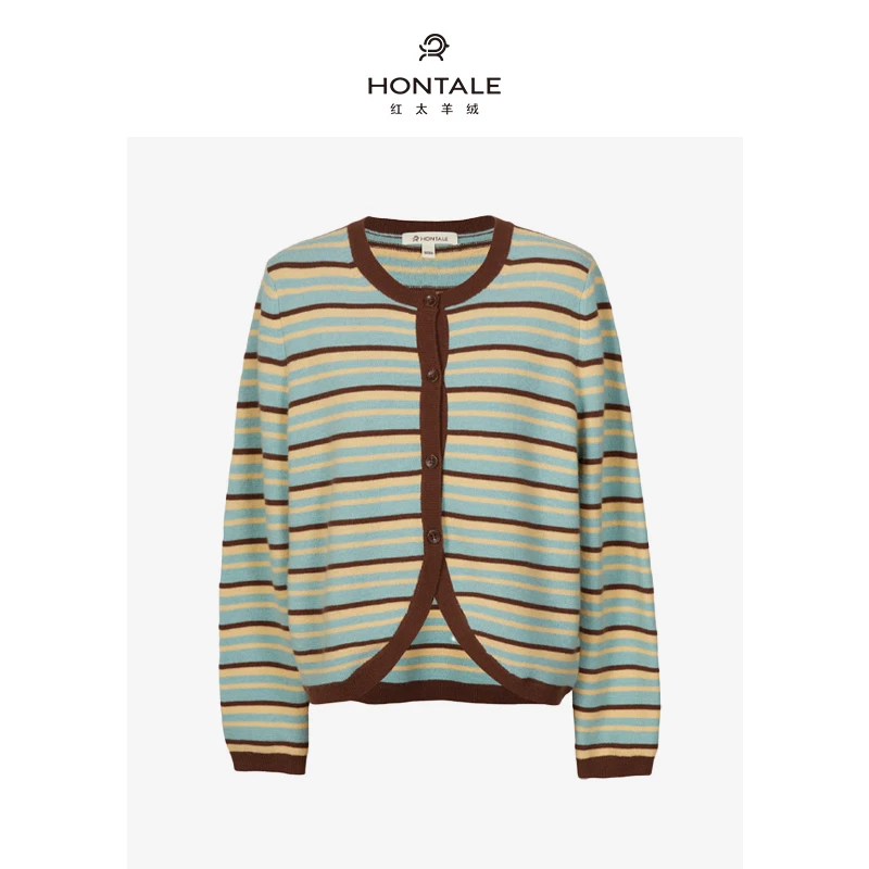 HONTALE/红太圆领条纹女开衫121ZW037