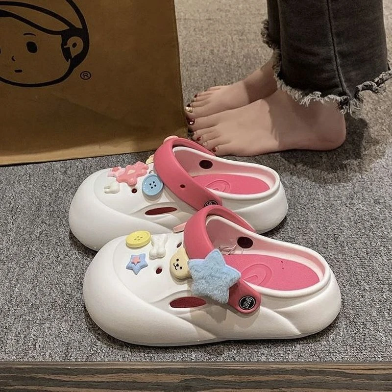 2024新厚底甜美多巴胺~踩屎感增高外穿防滑夏季新款洞洞鞋沙滩包