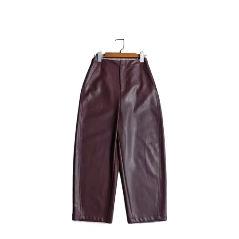 168复古PU皮裤女2024秋冬新款洋气哈伦显瘦宽松阔腿