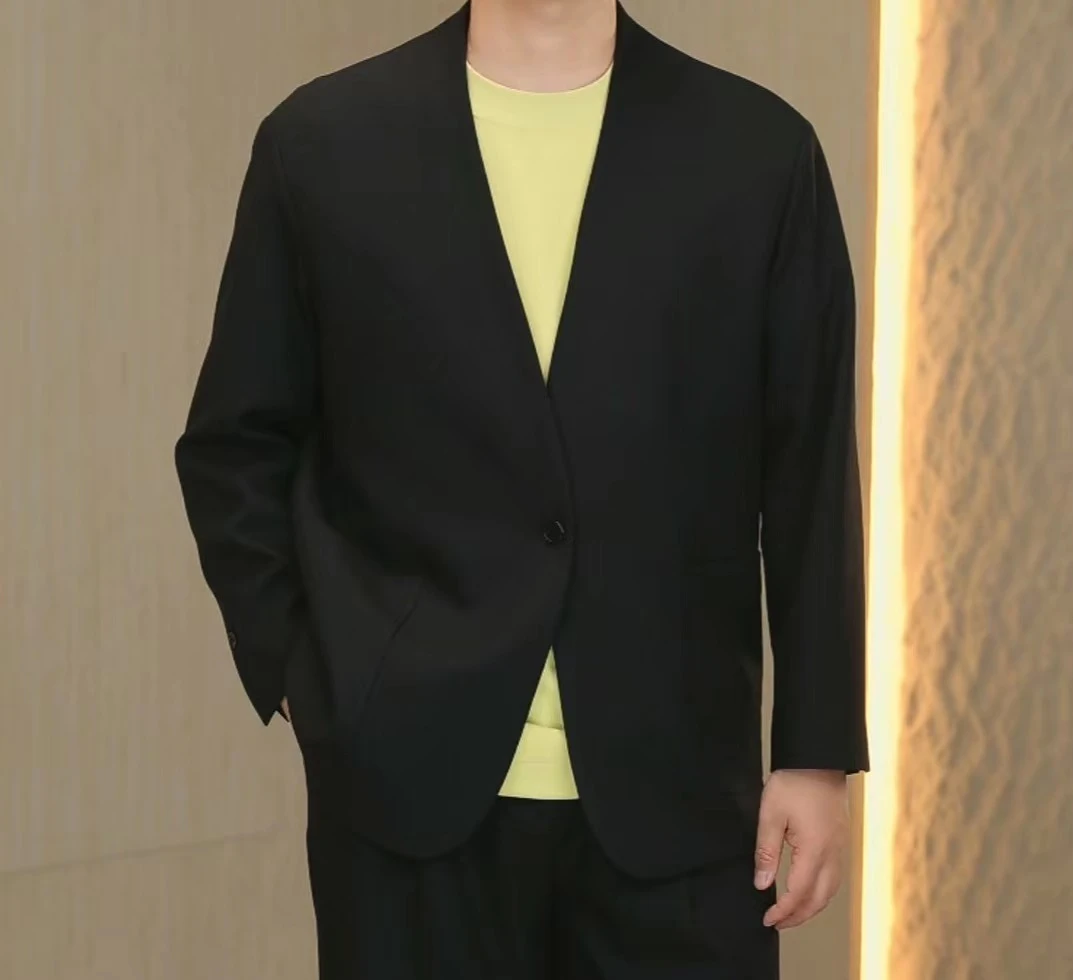 2026春季新品男士无领休闲时尚西装