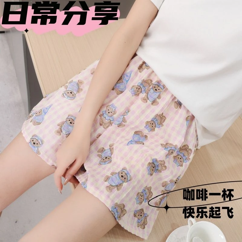 夏季短裤家居宽松格子百搭夏天短裤睡觉洋气休闲短裤睡裤