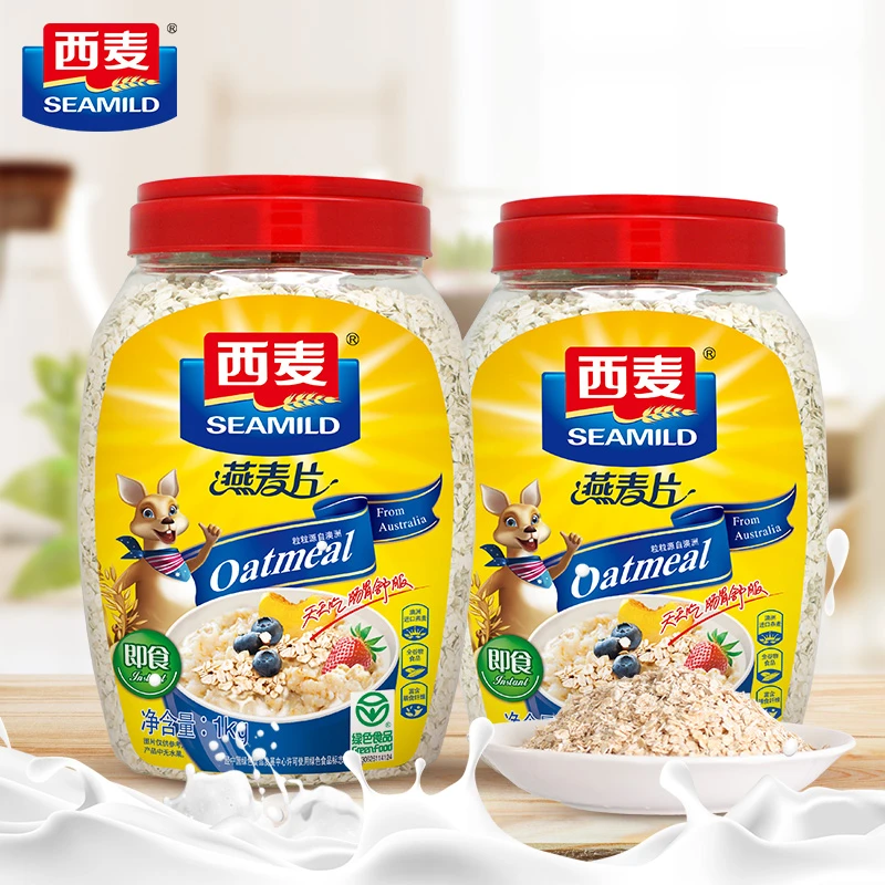 西麦纯燕麦片1000g桶装无添加蔗糖懒人速食膳食纤维冲饮早餐食品