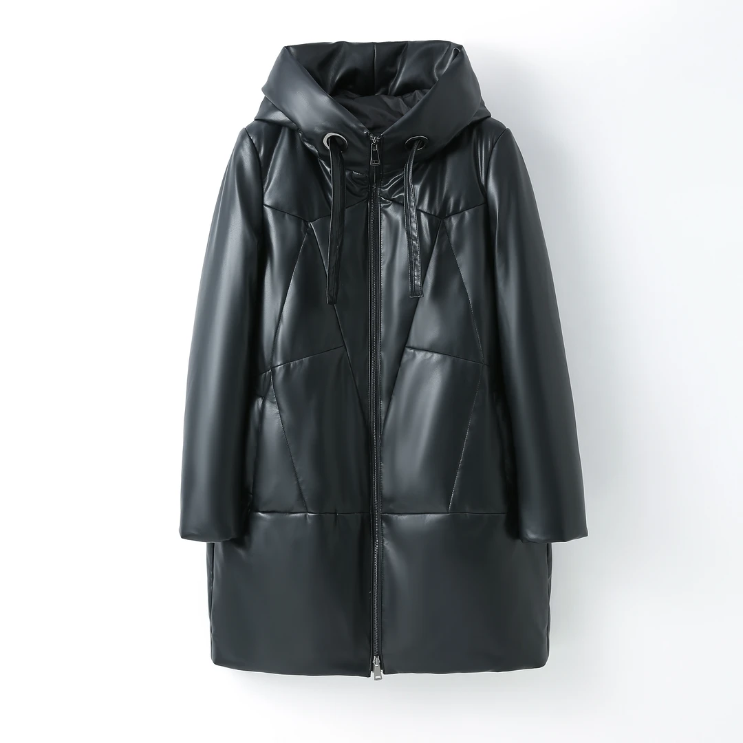 梦瑶海宁真皮鹅绒服中长款冬季秋冬新款连帽宽松时尚外套YD88-618