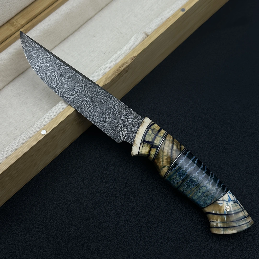 《無限》菱形花纹 大马士革折叠锻打 猛犸臼齿高端手工收藏刀水果刀
