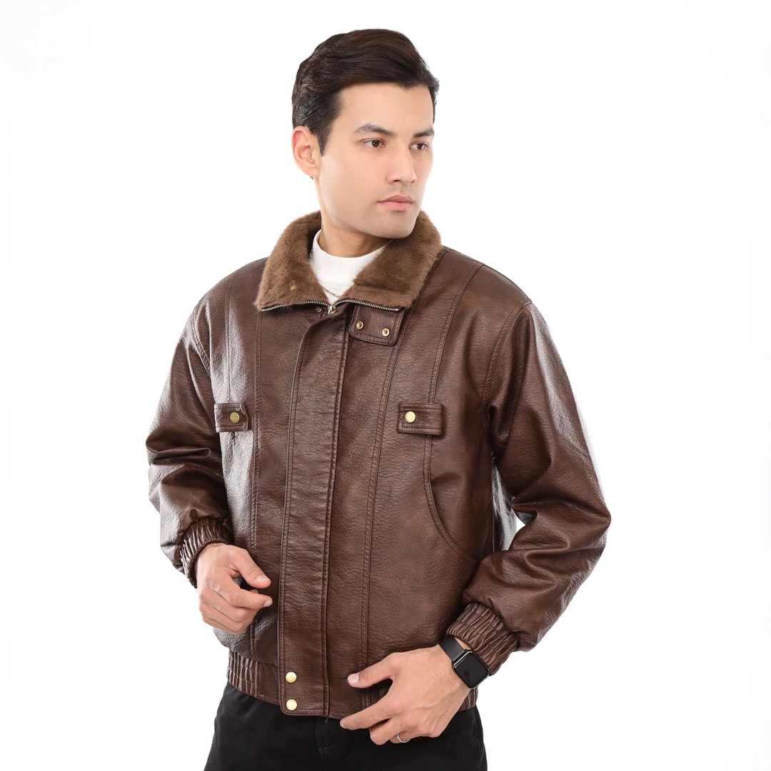 6662男士加绒休闲皮夹克秋冬短款
