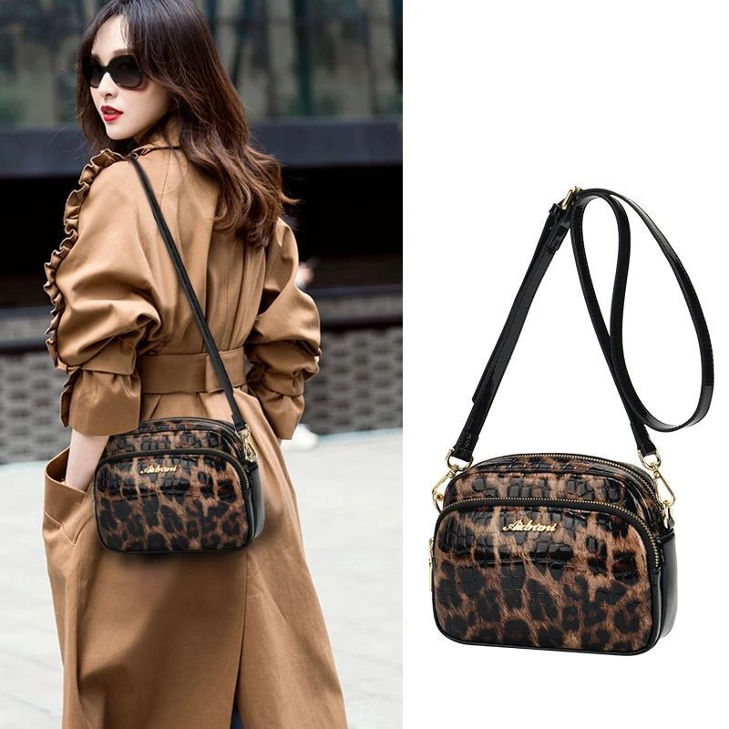 真皮斜挎包女小包2025新款潮时尚女士包包百搭单肩包牛皮豹纹女包