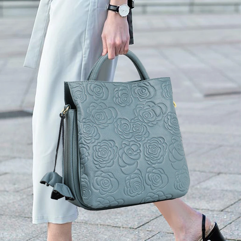 压花国风中老年妈妈包手提托特包气质高档时尚休闲百搭真皮复古女