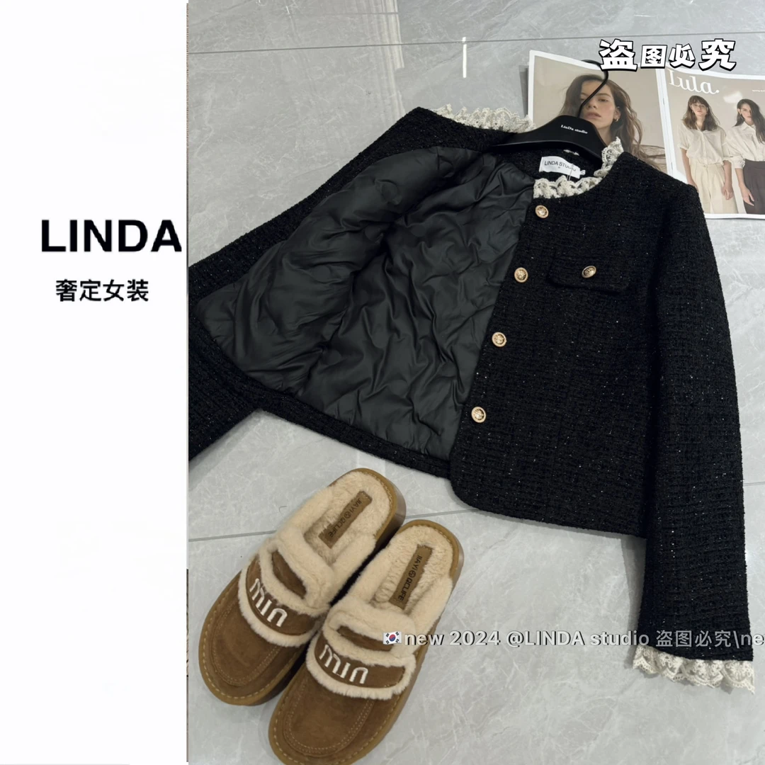 【黑金派对】黑色蕾丝立领小香风外套女新款富家千金气质外套