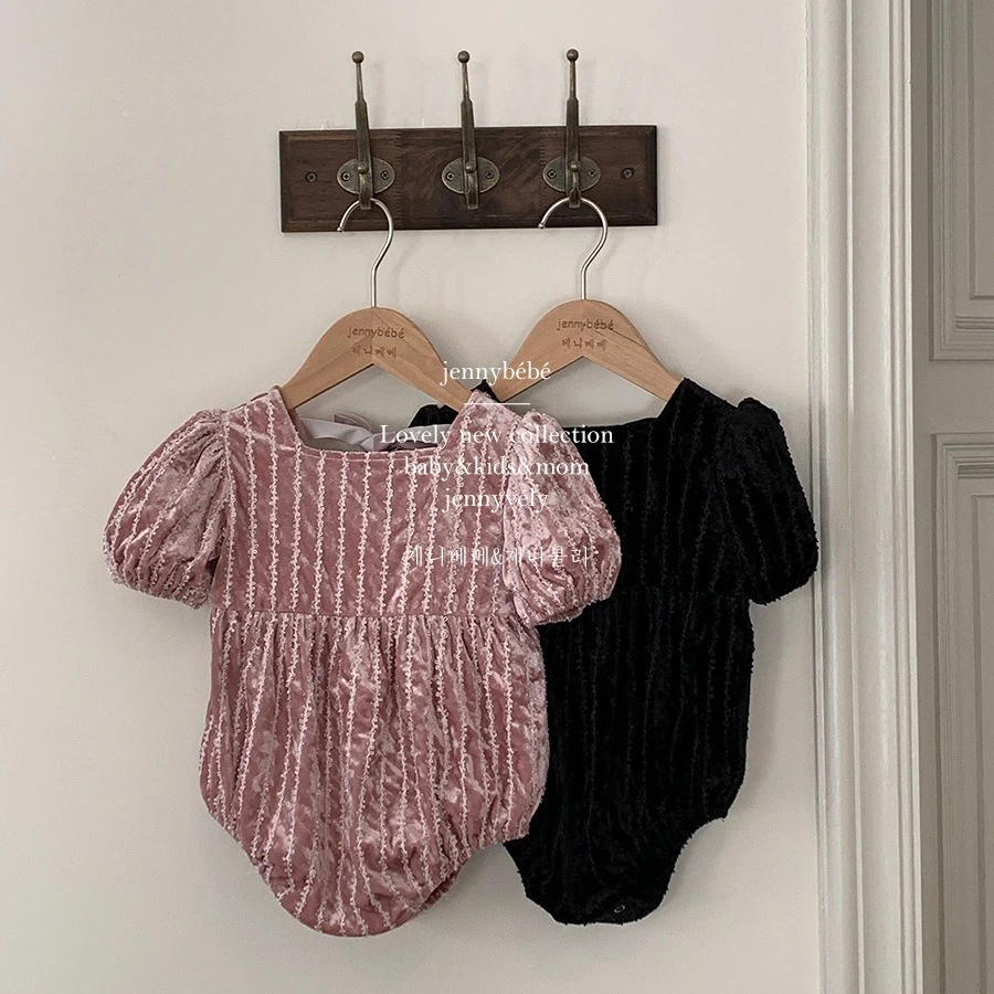 {jennybebe}24新年婴儿丝绒爬服洋气宝宝蝴蝶结包屁