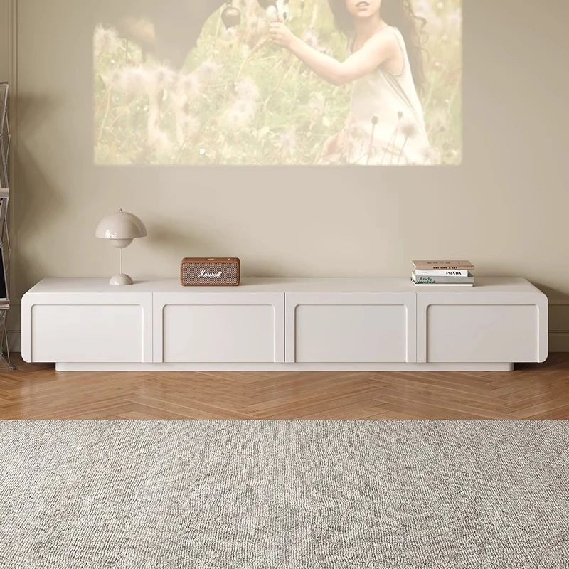 落地白色电视柜茶几组合北欧极简现代法式风实木烤漆客厅电视柜