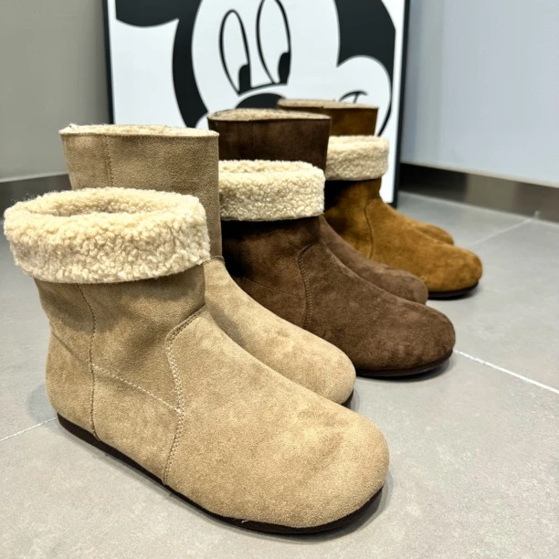 芙瑞可加绒雪地靴女2024冬新款防滑加厚羊羔毛棉靴博肯中筒靴