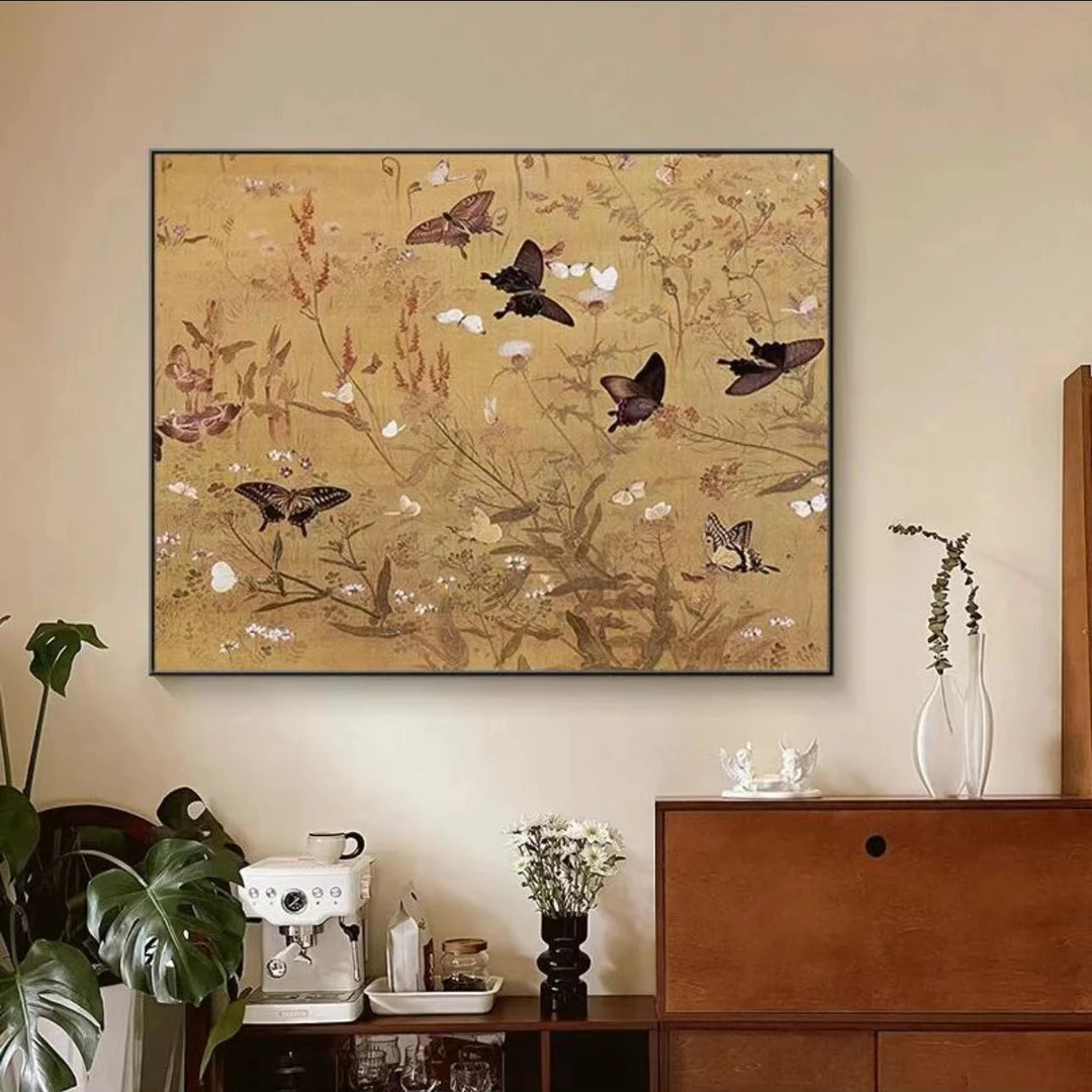 手工砂岩蝴蝶图法式中古风客厅复古小众餐厅饭厅挂画墙壁画