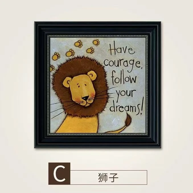 手工砂岩美式儿童房男孩女孩房墙画卡通狮子小象壁画4040*2