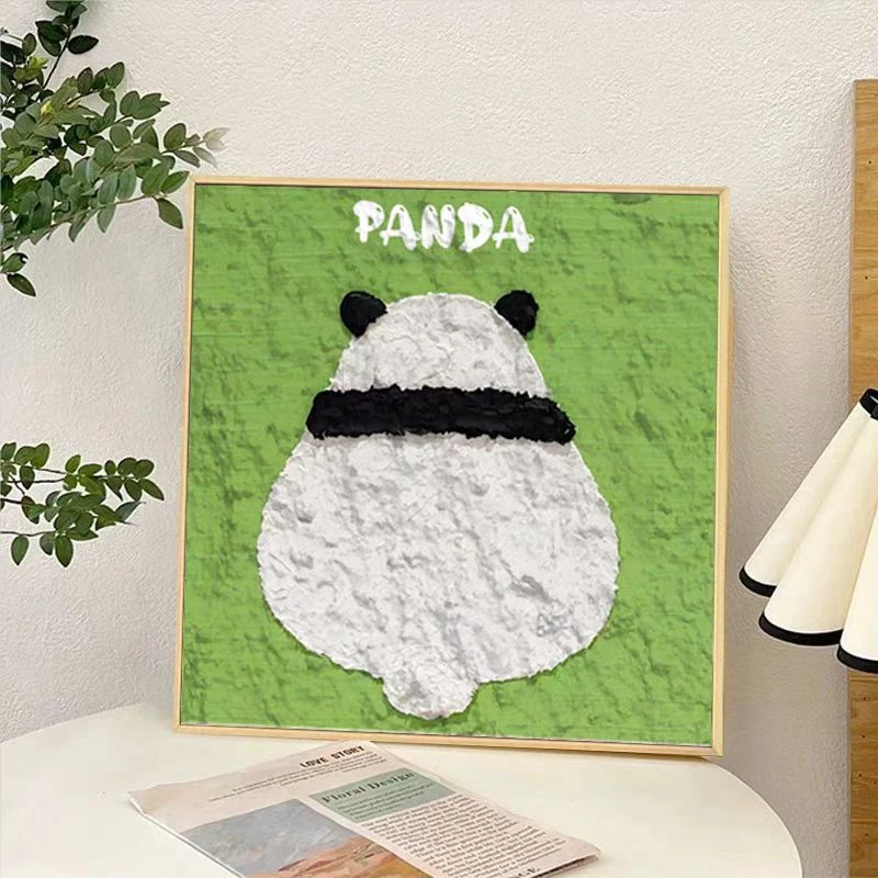 手工砂岩可爱卡通熊猫儿童房客厅餐厅电视柜摆台餐桌床头柜4040
