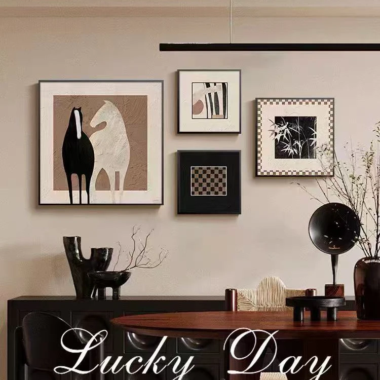 砂岩中古风客厅装饰画餐厅抽象沙发背景画四联