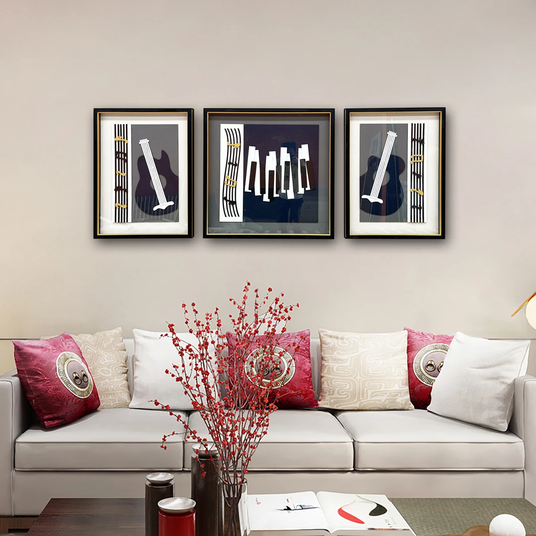 高货纯手工砂岩实物画三联画客厅装饰画壁画挂画80200