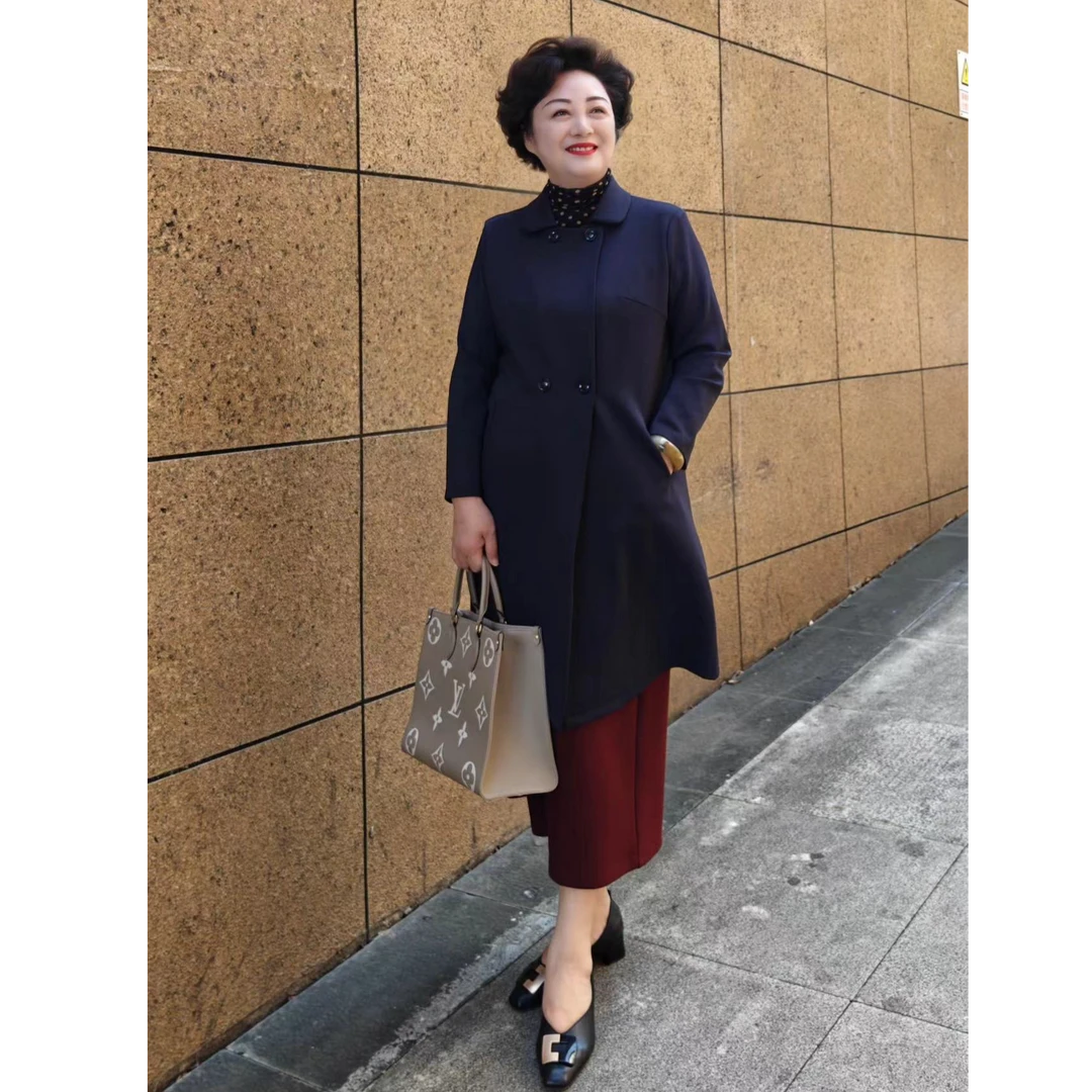 小方领双排扣韩版宽松简约空气层女装外套商务秋冬款