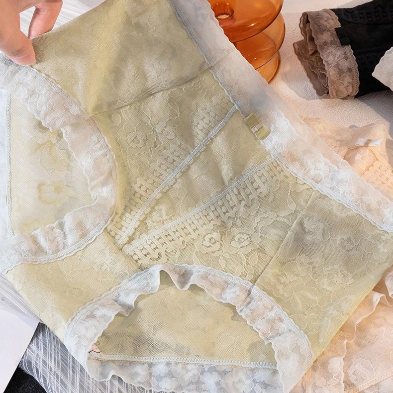 PINCAI/品彩蕾丝无痕中高腰抗菌舒适透气柔软女三角裤Y法式中腰