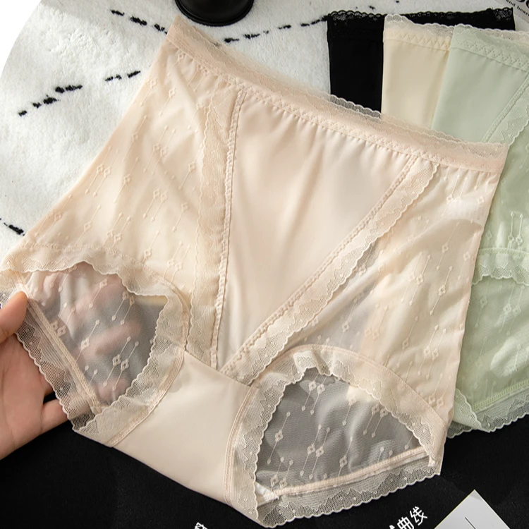 PINCAI/品彩轻薄镂空无痕蕾丝少女桑蚕丝性感透气内裤薄款夏季