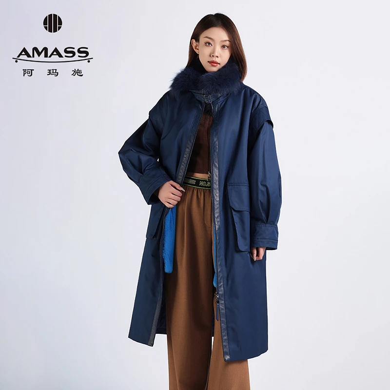 阿玛施AMASS新款保暖厚实中长款廓形派克棉服外套两件套5400734