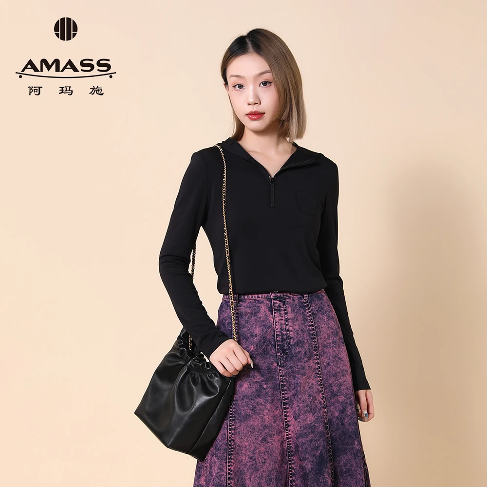 阿玛施AMASS粉丝减龄新款百搭显瘦修身连帽卫衣女上衣打底5300662