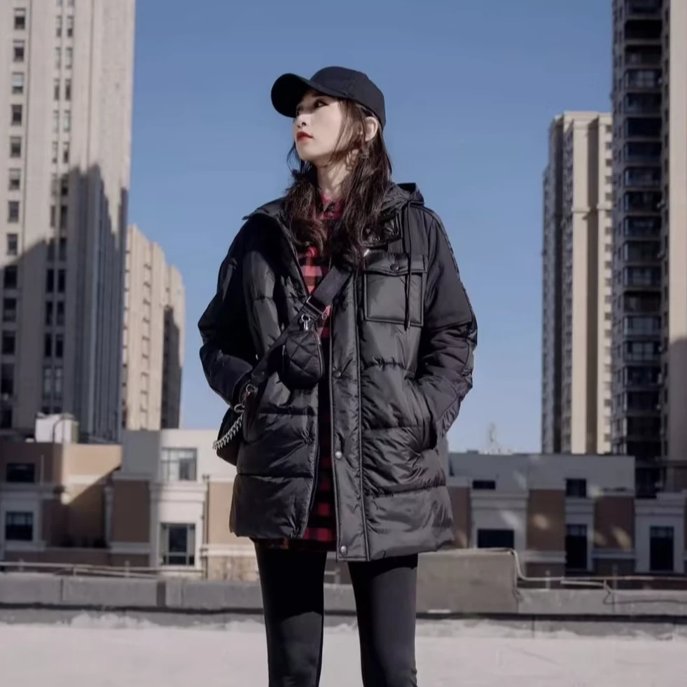 阿玛施AMASS【松露小黑】秋冬新款时尚连帽休闲中长款棉服女5400612