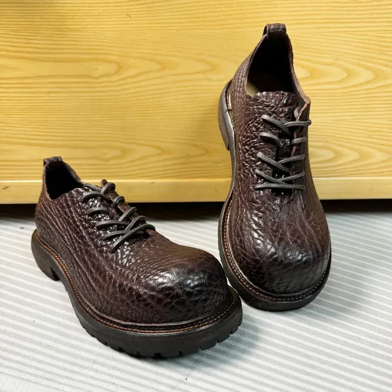 水洗高档大头鞋真皮男士休闲鞋手工厚底增高潮鞋复古牛津鞋