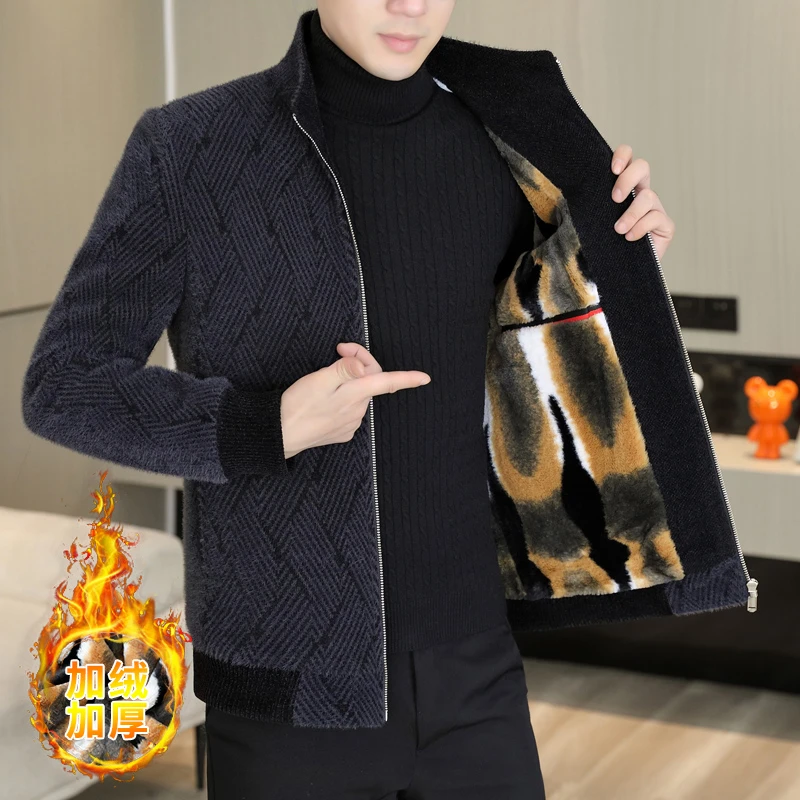 时尚秋冬新款短款时尚休闲百搭翻领修身潮流毛呢夹克休闲男外套