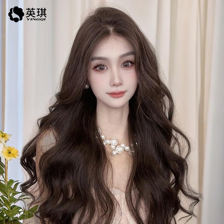 英琪假发真人发丝轻薄透气舒适自然长卷发港风蕾丝仿真自然复古